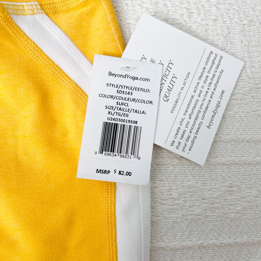 NWT Beyond Yoga Spacedye Top Line Biker Shorts Sunflower Heather/Cloud White XL - Picture 4 of 4